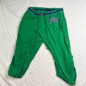 Polo Ralph Lauren Pajama Pants Men Medium Green Spell Out Print Sleepwear 051124